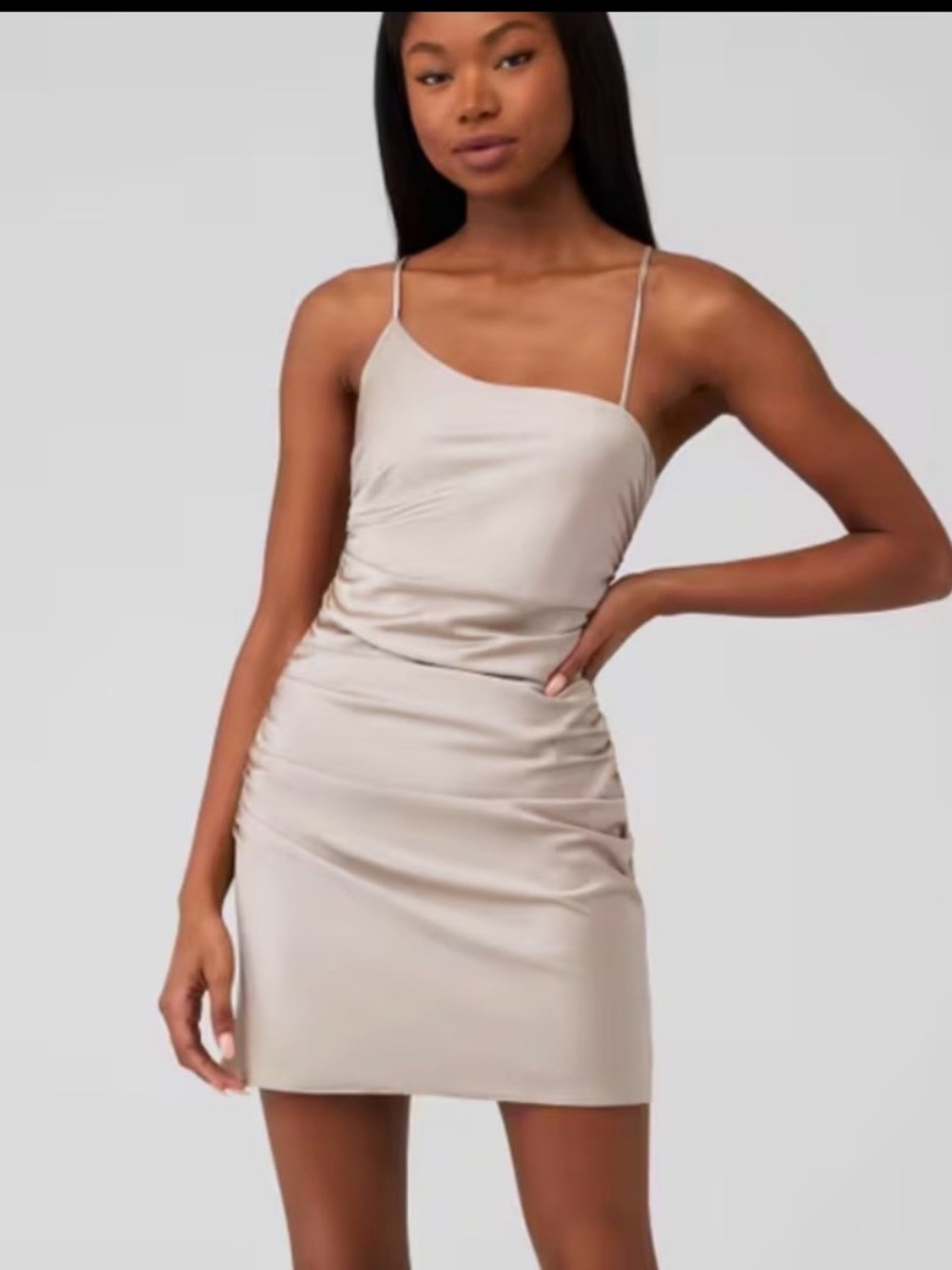 Line & Dot Hunnie One-Shoulder Mini Dress in Champagne | S